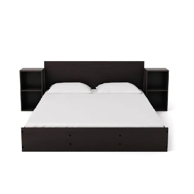 Ren Queen Size Bed with Storage & Two Bedside Tables in Wenge Finish