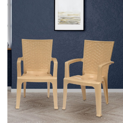 Plastic Chair (Set of 2) in Marble Beige Colour
