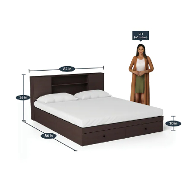 Hoshi Queen Size Bed with Storage in Wenge Finish