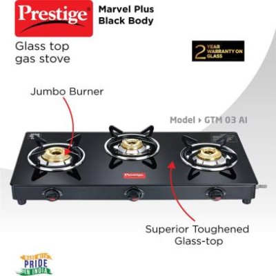 Prestige PRESTIGE MARVEL PLUS LP GAS TABLE Stainless Steel Manual Gas Stove  (3 Burners)