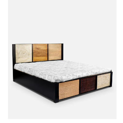 Black Beauty Queen Size Bed with Box Storage in Black Finish