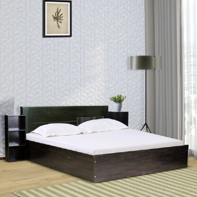 Aglaea Queen Bed with Storage & 2 Side Tables in Wenge Finish