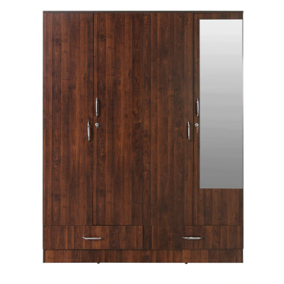 Taishiro 4 Door Wardrobe with Mirror in Walnut Finish