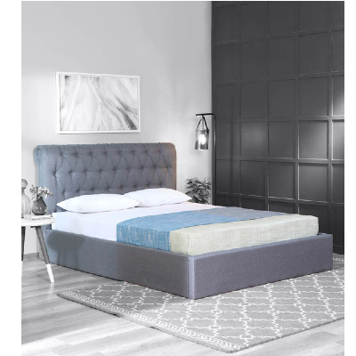 Brayan Upholstered Queen Size Bed With Hydraulic Storage in Light Grey Colour