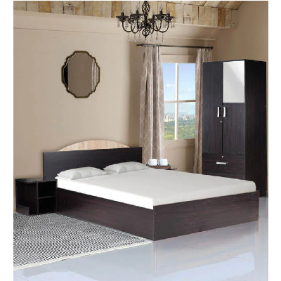 Arisa Bedroom Set ( Queen Size Bed with Storage, 2 Door Wardrobe & Two Bedside Table ) in Wenge Finish