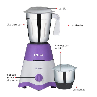 Baltra Durable 2 jar Mixer Grinder BMG-123 (500-Watt) purple