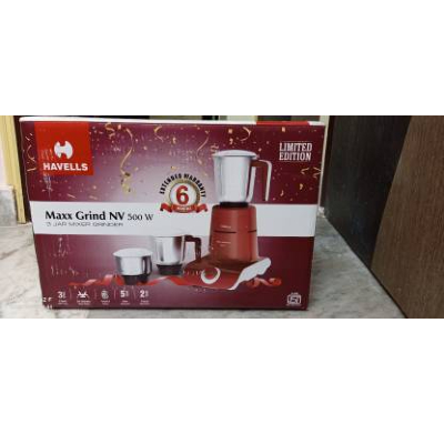 HAVELLS GHFMGCAH050 Maxx Grind NV 500 Mixer Grinder (3 Jars, White And Cherry)