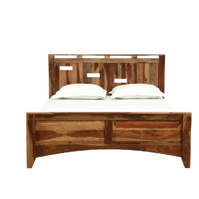 Biscay Solid Wood Queen Size Bed Without Storage In Rustic Teak Finish