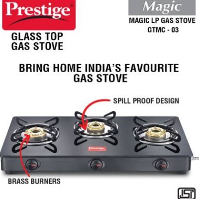 Prestige Magic GTMC03 Glass, Steel Manual Gas Stove  (3 Burners)
