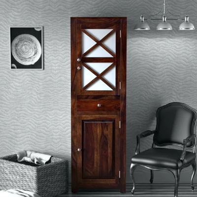 Kryss Solid Wood 1 Door Wardrobe in Provincial Teak Finish